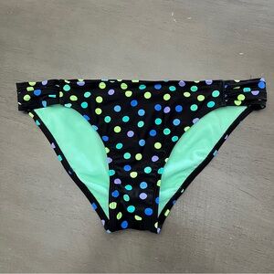 INMOCEAN Black Purple Green Blue Polka Dot Side Tab Retro Pinup Bikini Bottoms M